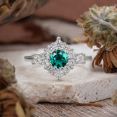 Round Cut Emerald Engagement Ring Cluster 6-Prong Setting